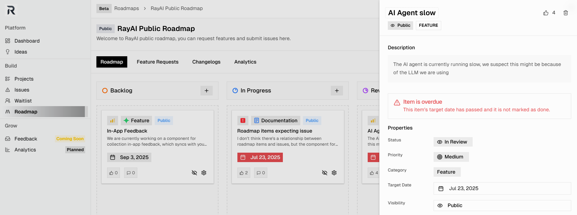 Public roadmap with voting and community engagement